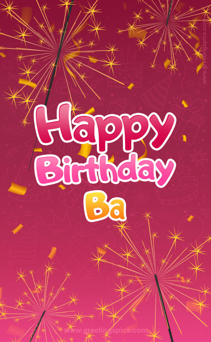 Happy Birthday Ba Image with sparklers (tall rectangle shape picture)