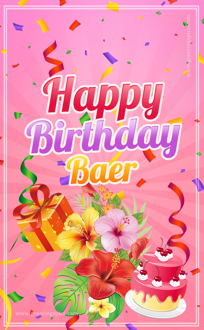 Beautiful Birthday Card for Baer with pink background (tall rectangle shape picture)