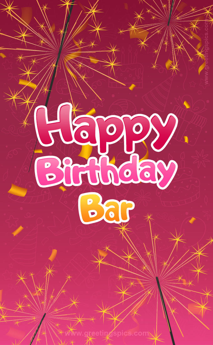 Happy Birthday Bar Image with sparklers (tall rectangle shape picture)