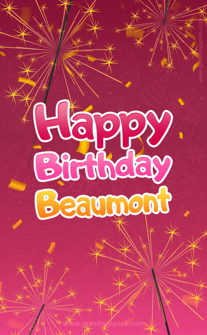 Happy Birthday Beaumont Image with sparklers (tall rectangle shape picture)