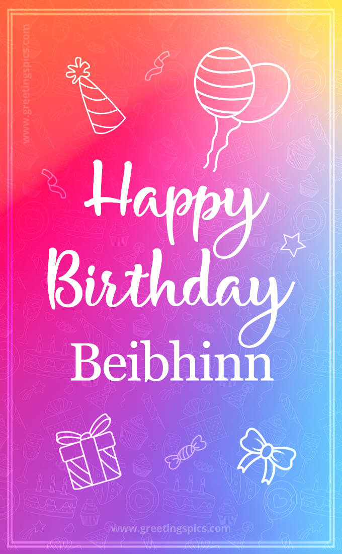 Colorful Happy Birthday Card For Beibhinn (tall rectangle shape picture)