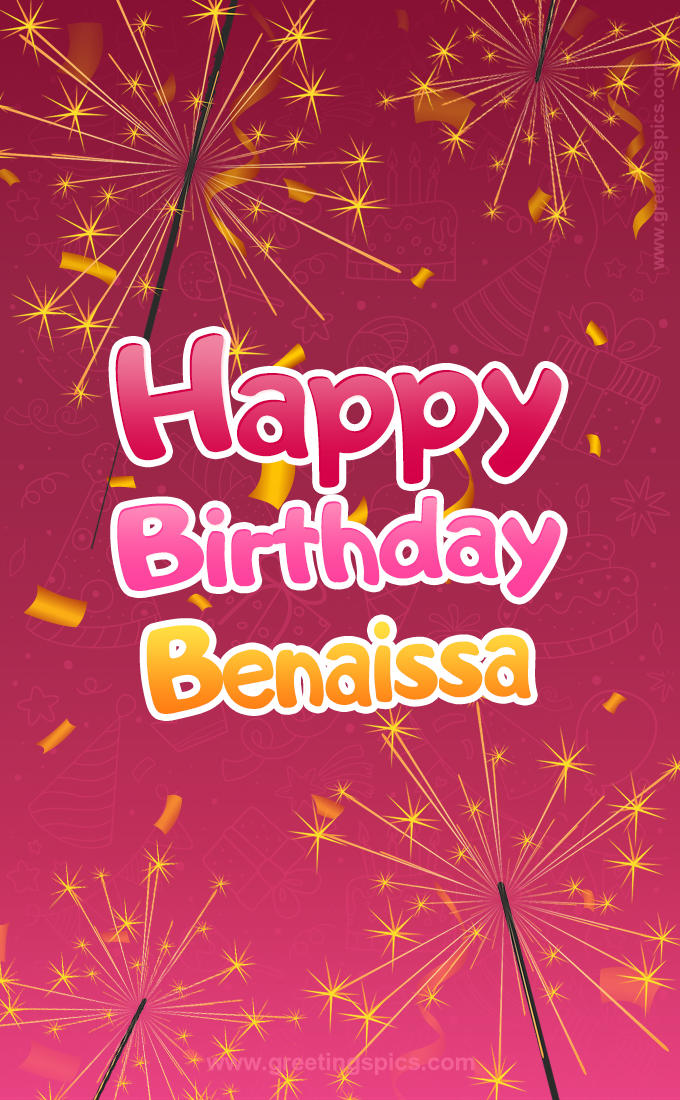 Happy Birthday Benaissa Image with sparklers (tall rectangle shape picture)