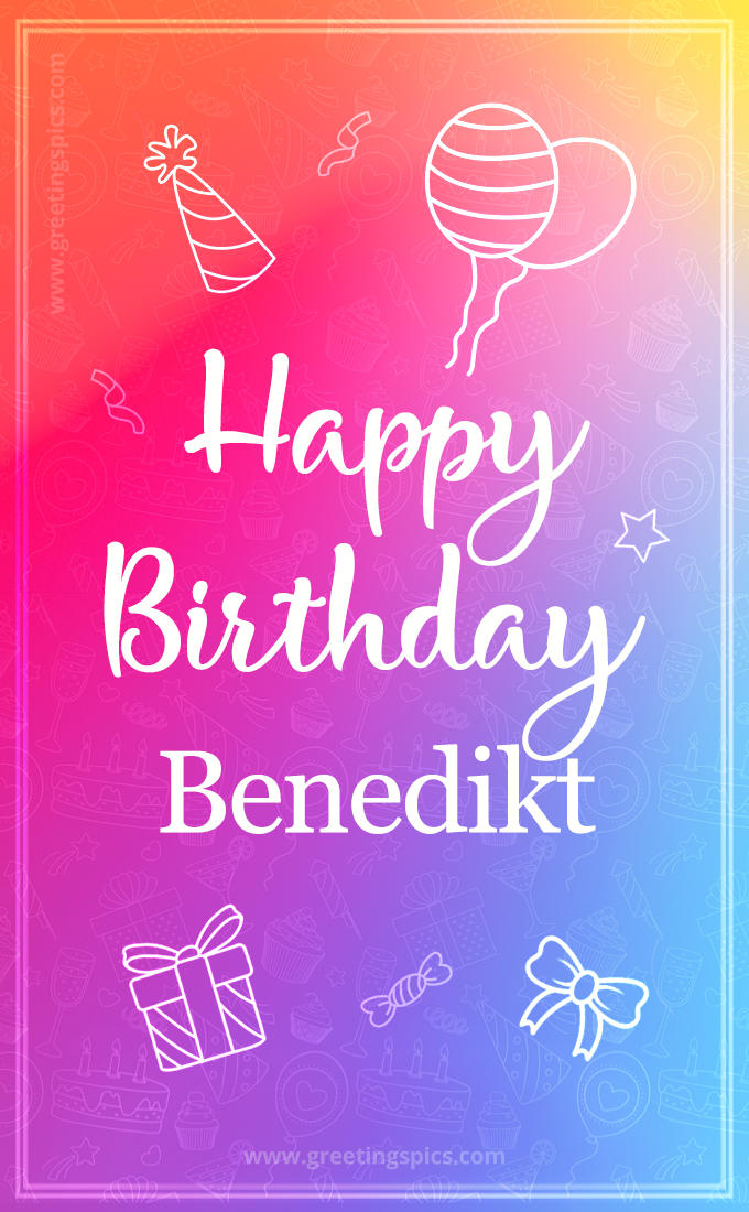 Colorful Happy Birthday Card For Benedikt (tall rectangle shape picture)