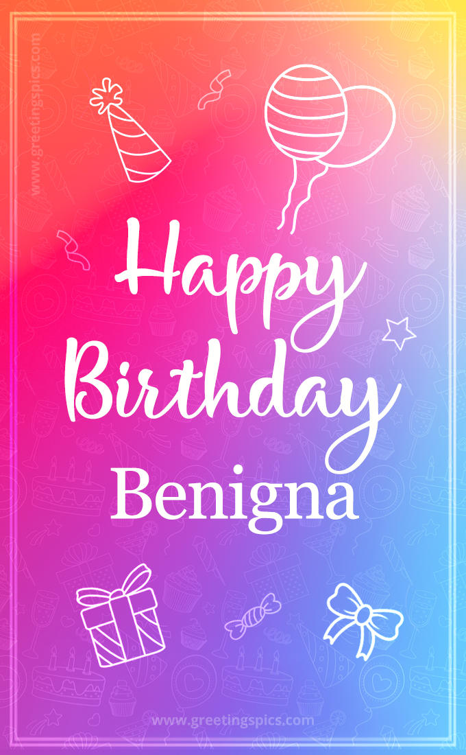 Colorful Happy Birthday Card For Benigna (tall rectangle shape picture)