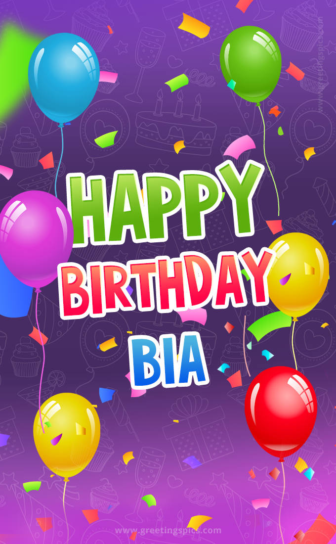 Happy Birthday Bia Festive Greeting Card (tall rectangle shape picture)