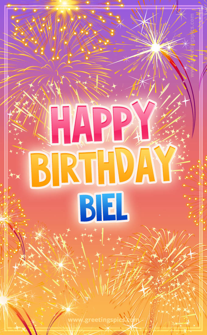 Happy Birthday Biel Picture with fireworks (tall rectangle shape picture)