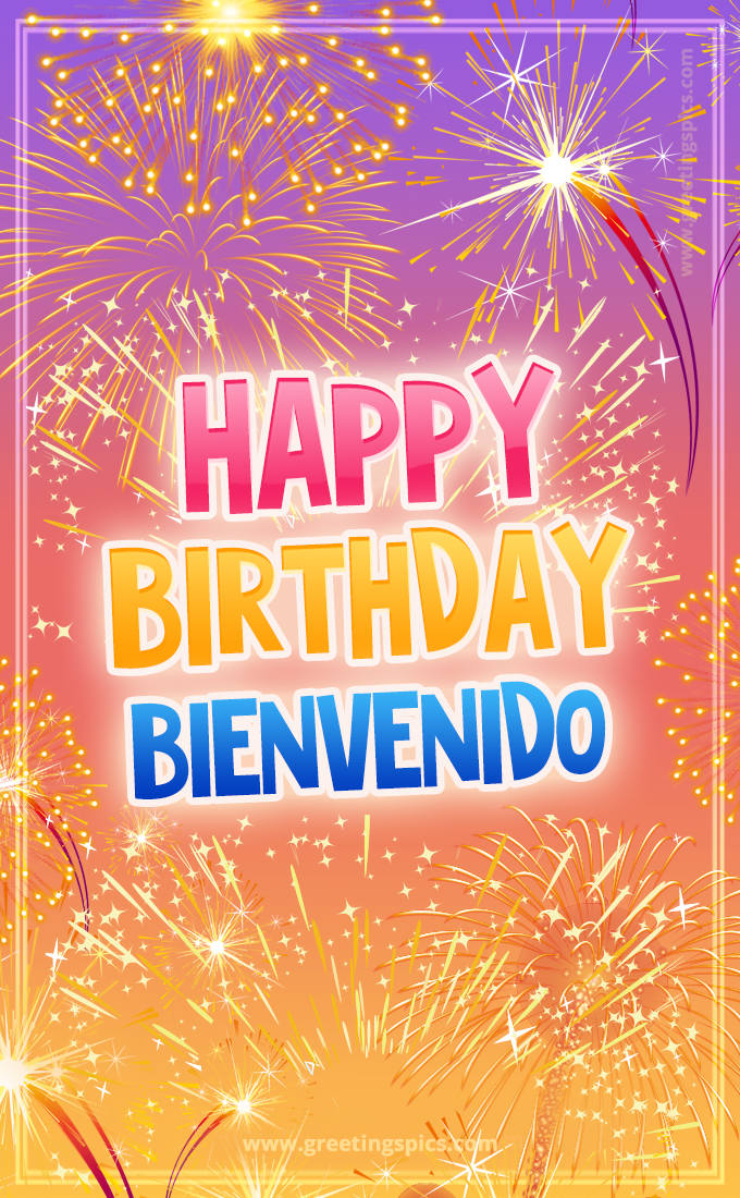 Happy Birthday Bienvenido Picture with fireworks (tall rectangle shape picture)