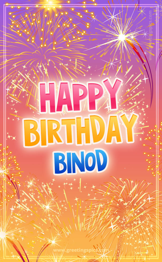 Happy Birthday Binod Picture with fireworks (tall rectangle shape picture)