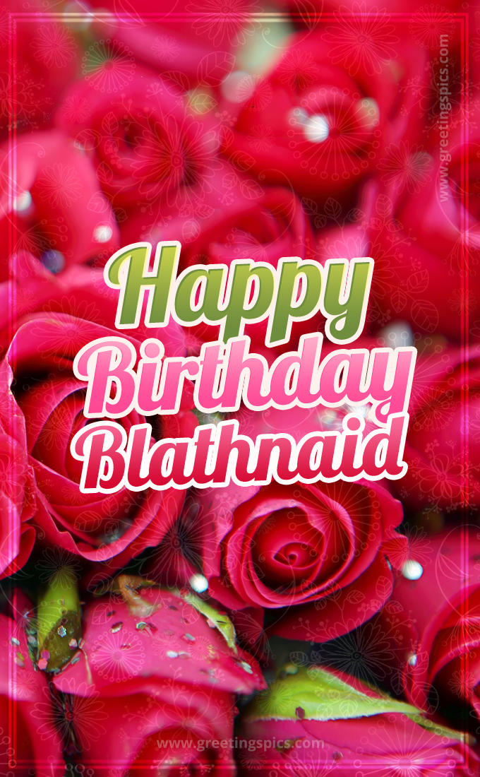 Happy Birthday Blathnaid beautiful Image with red roses (tall rectangle shape picture)