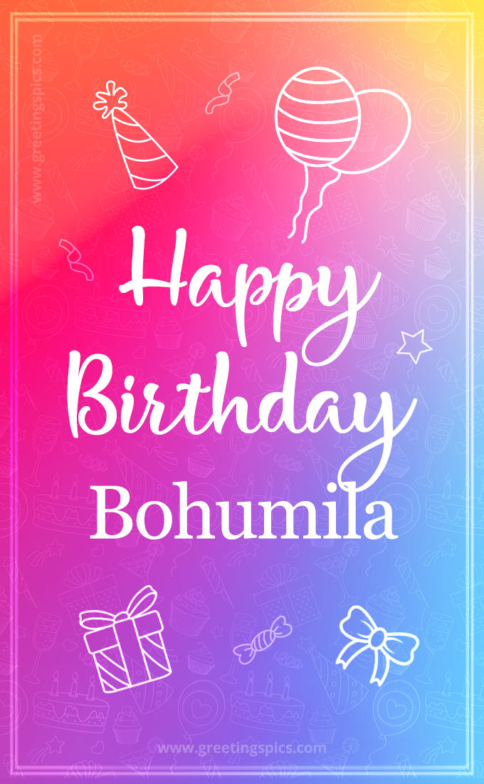 Colorful Happy Birthday Card For Bohumila (tall rectangle shape picture)