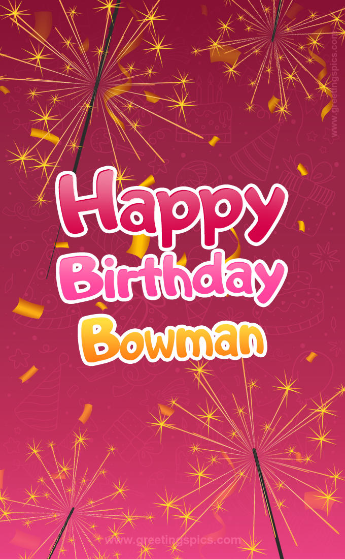 Happy Birthday Bowman Image with sparklers (tall rectangle shape picture)