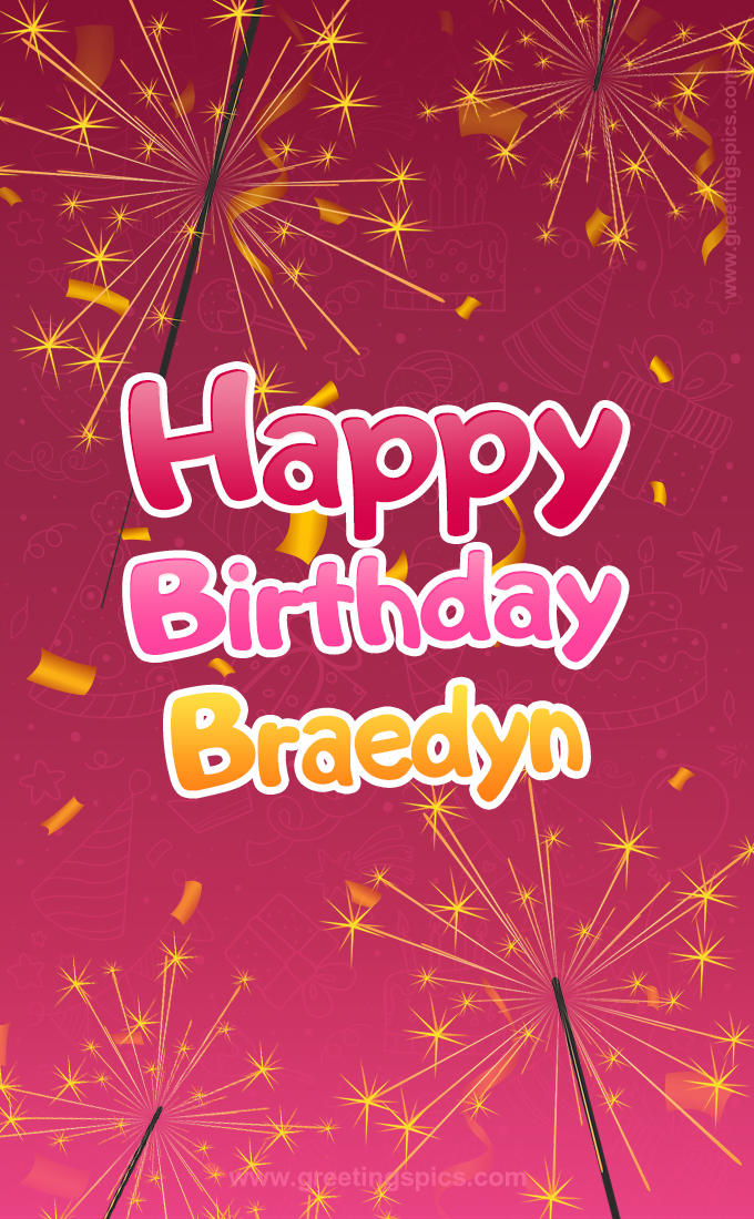 Happy Birthday Braedyn Image with sparklers (tall rectangle shape picture)