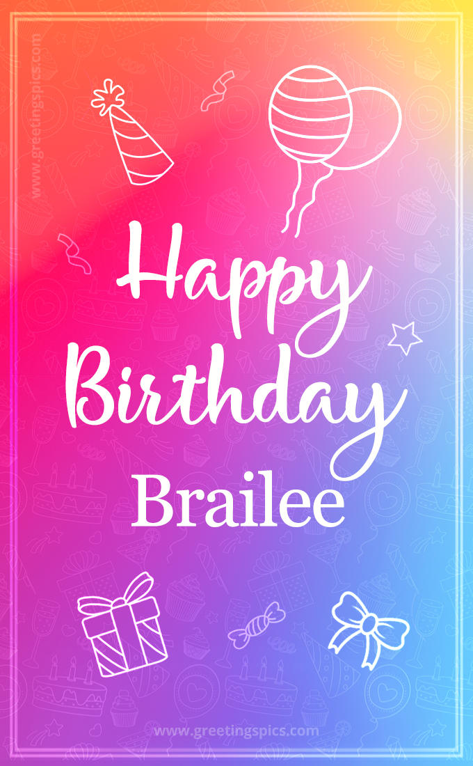 Colorful Happy Birthday Card For Brailee (tall rectangle shape picture)
