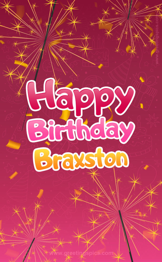 Happy Birthday Braxston Image with sparklers (tall rectangle shape picture)