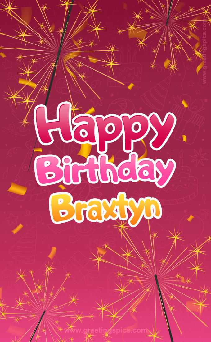 Happy Birthday Braxtyn Image with sparklers (tall rectangle shape picture)