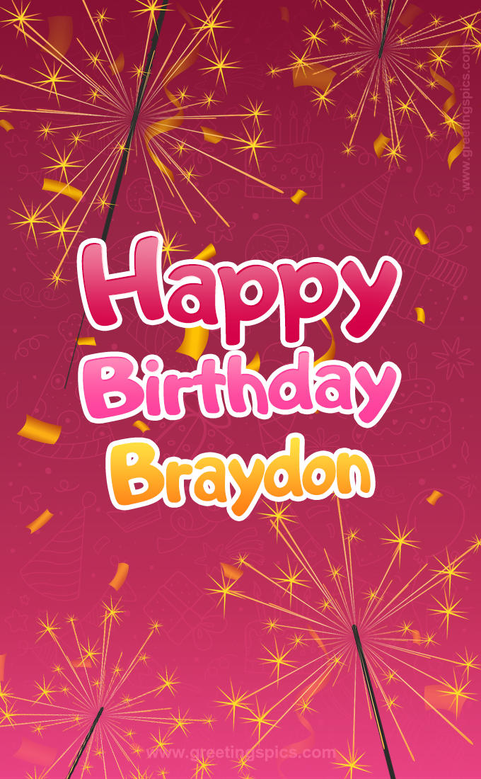 Happy Birthday Braydon Image with sparklers (tall rectangle shape picture)