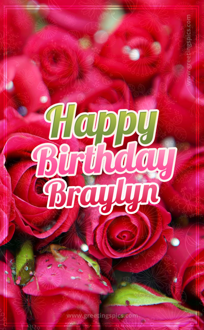 Happy Birthday Braylyn beautiful Image with red roses (tall rectangle shape picture)