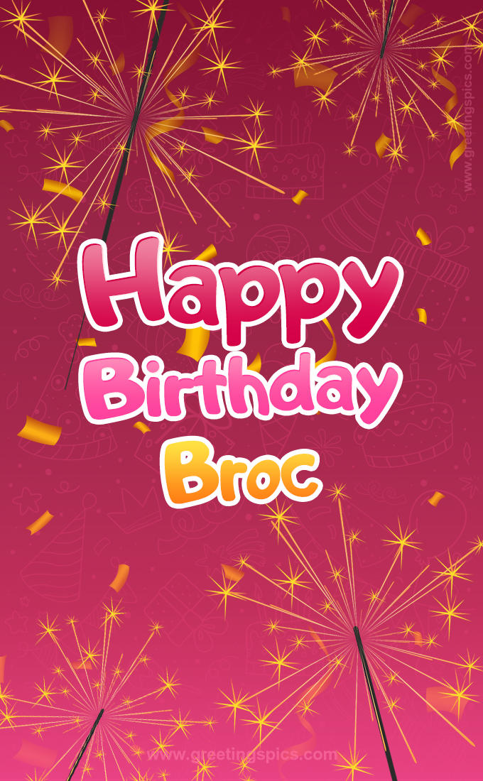 Happy Birthday Broc Image with sparklers (tall rectangle shape picture)