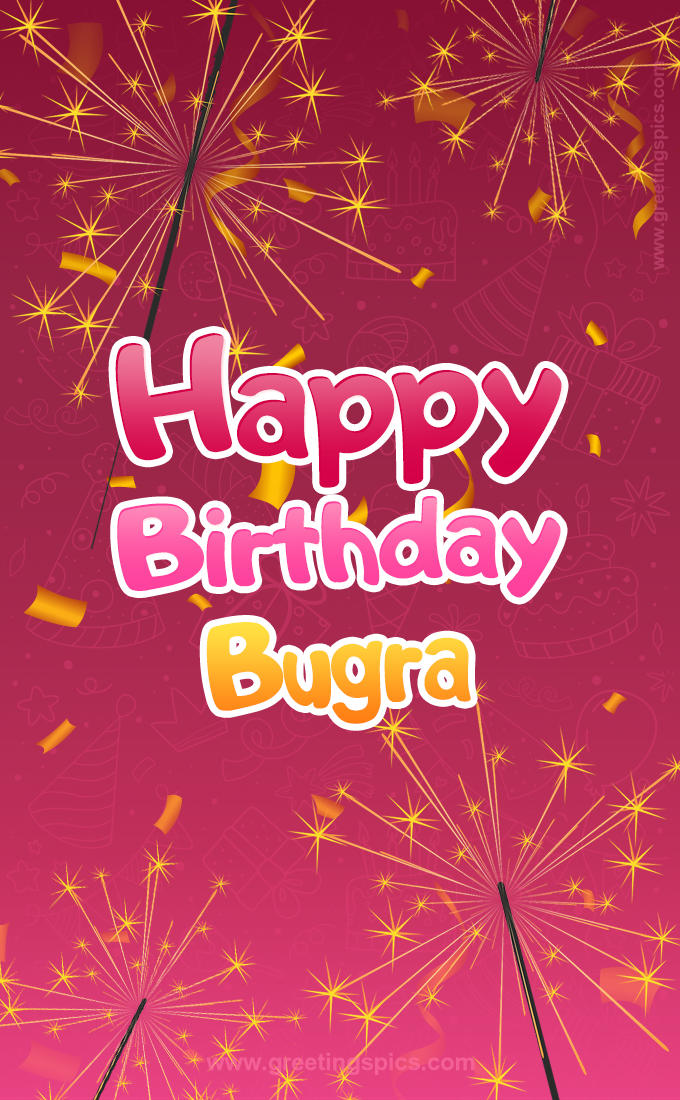 Happy Birthday Bugra Image with sparklers (tall rectangle shape picture)