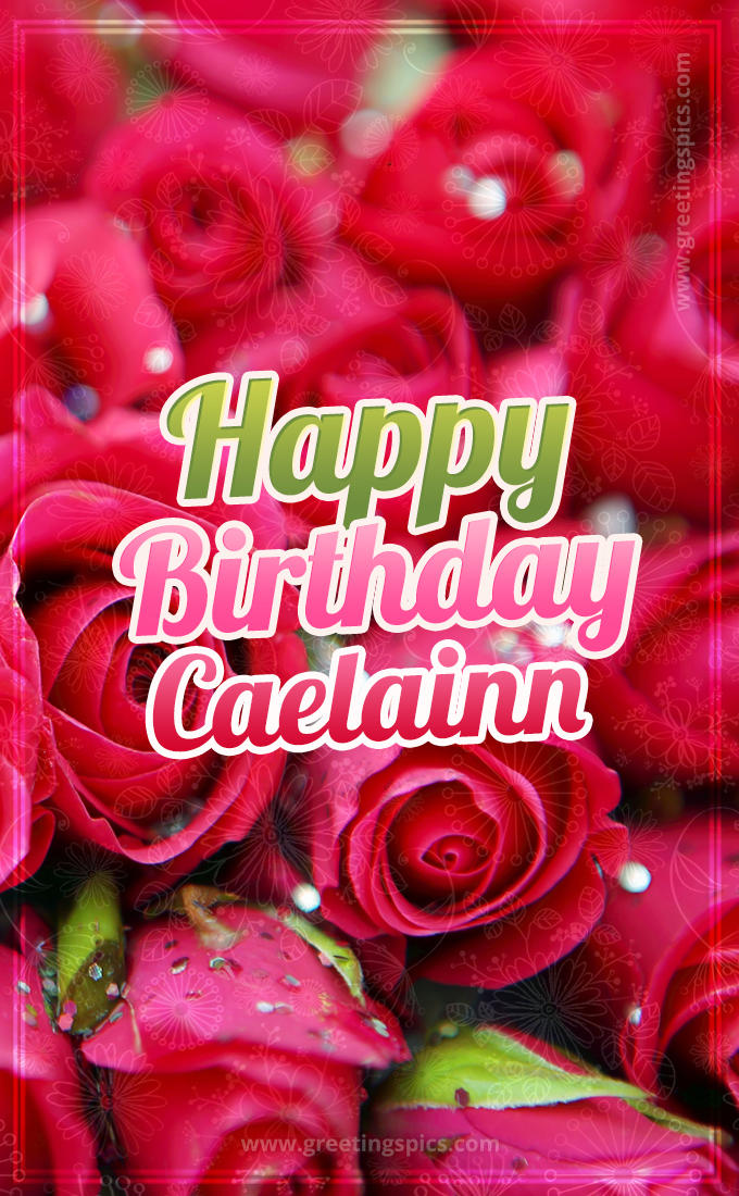 Happy Birthday Caelainn beautiful Image with red roses (tall rectangle shape picture)