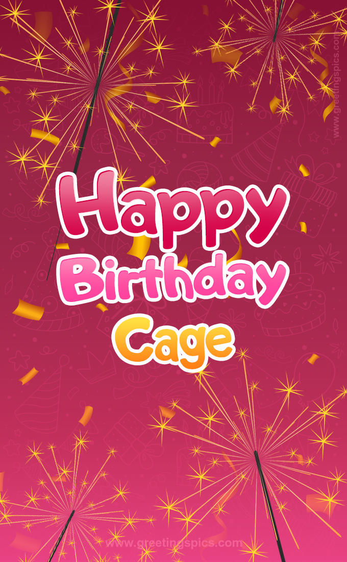 Happy Birthday Cage Image with sparklers (tall rectangle shape picture)