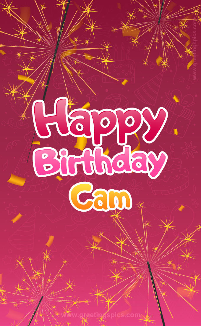 Happy Birthday Cam Image with sparklers (tall rectangle shape picture)
