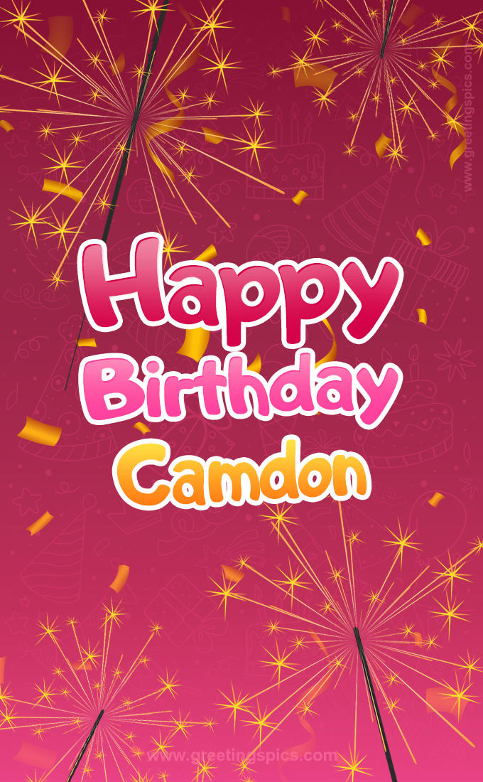 Happy Birthday Camdon Image with sparklers (tall rectangle shape picture)