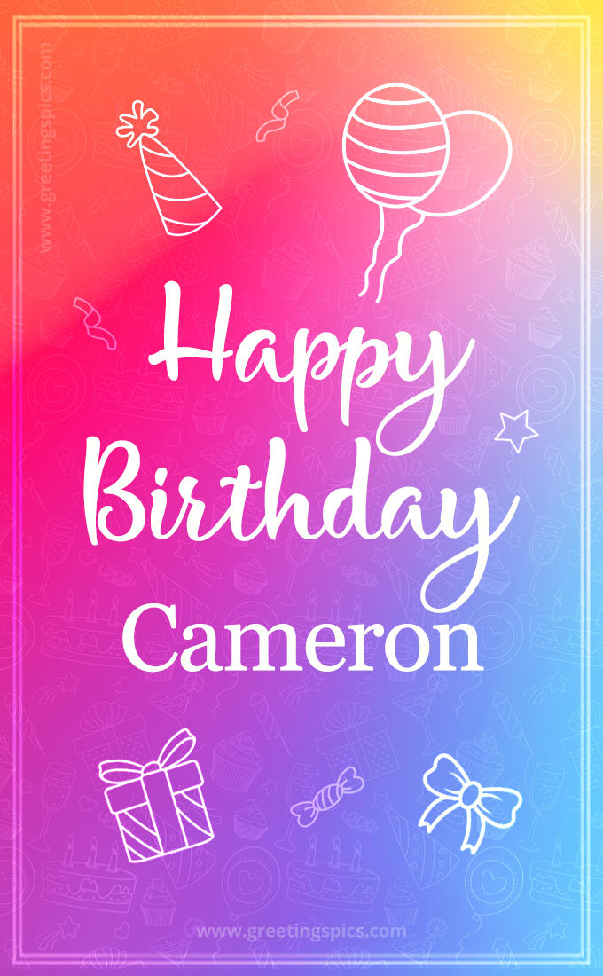 Colorful Happy Birthday Card For Cameron (tall rectangle shape picture)