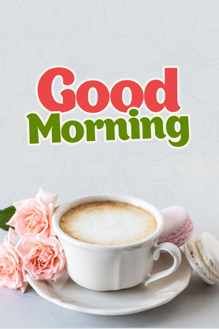 Good Morning - picture with roses and coffee - vertical image (tall rectangle shape picture)