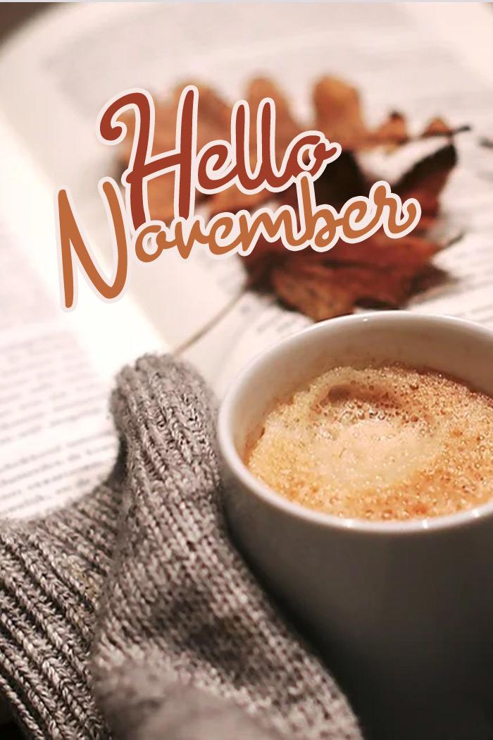 Hello November, picture with autumn leaves - vertical picture (tall rectangle shape picture)