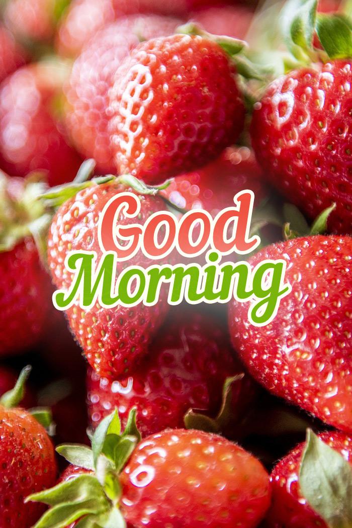 Good Morning - nice picture with strawberries, vertical image (tall rectangle shape picture)