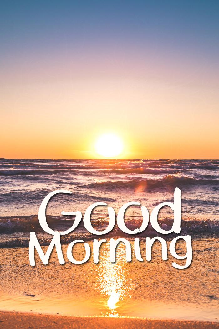 Good Morning image, with beautiful sunrise at the sea, vertical picture (tall rectangle shape picture)