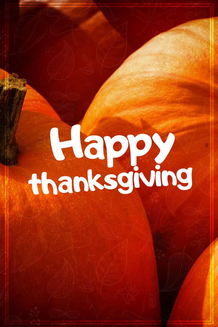 Happy Thanksgiving image with pumpkins, vertical picture (tall rectangle shape picture)