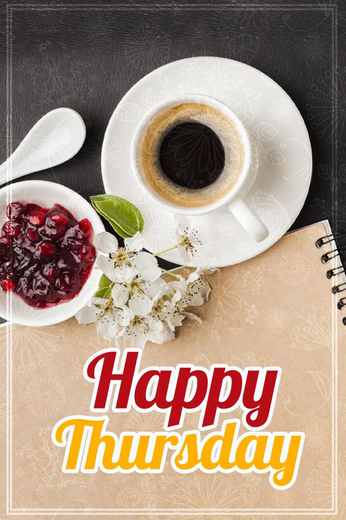 Happy thursday beautiful picture with breakfast, vertial image (tall rectangle shape picture)