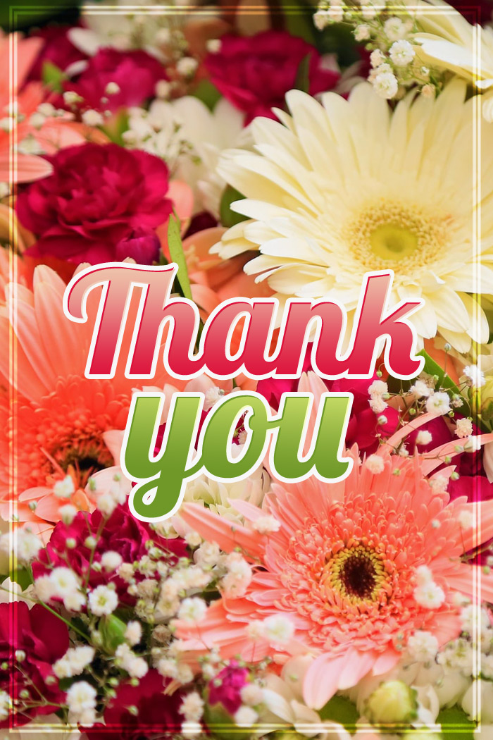 Thank You Image with flowers, vertical picture (tall rectangle shape picture)