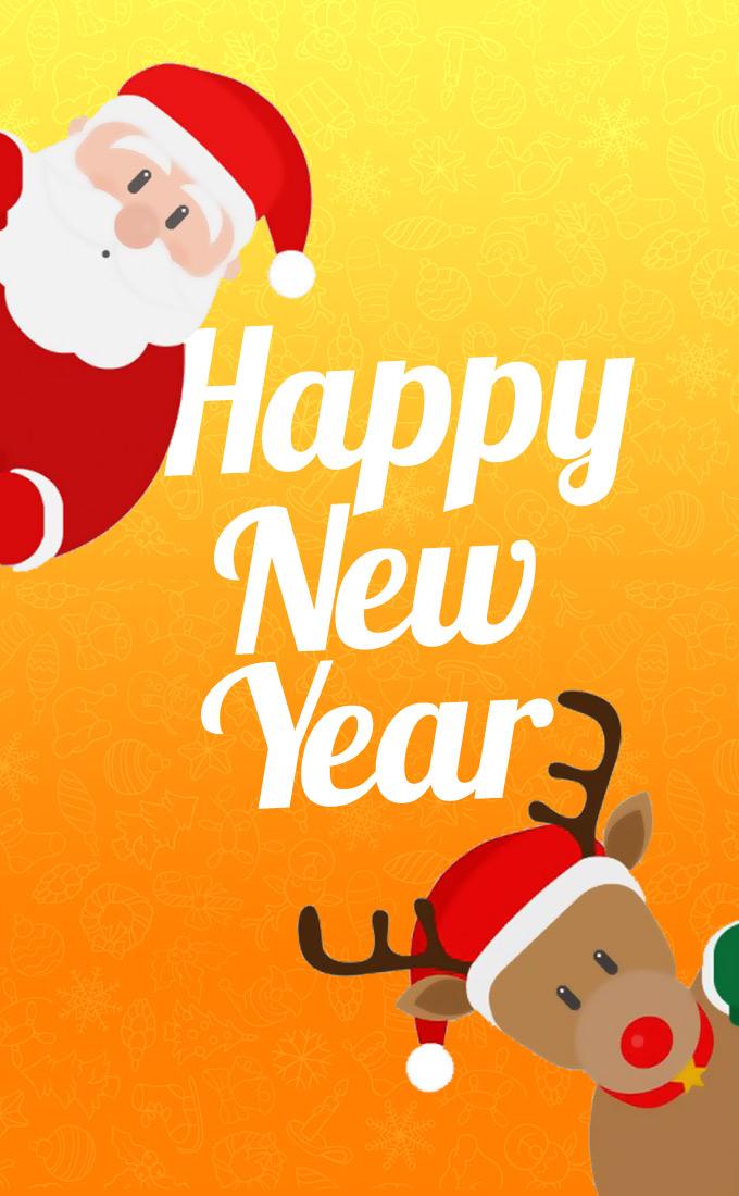 Happy New Year funny image with santa, vertical picture (tall rectangle shape picture)