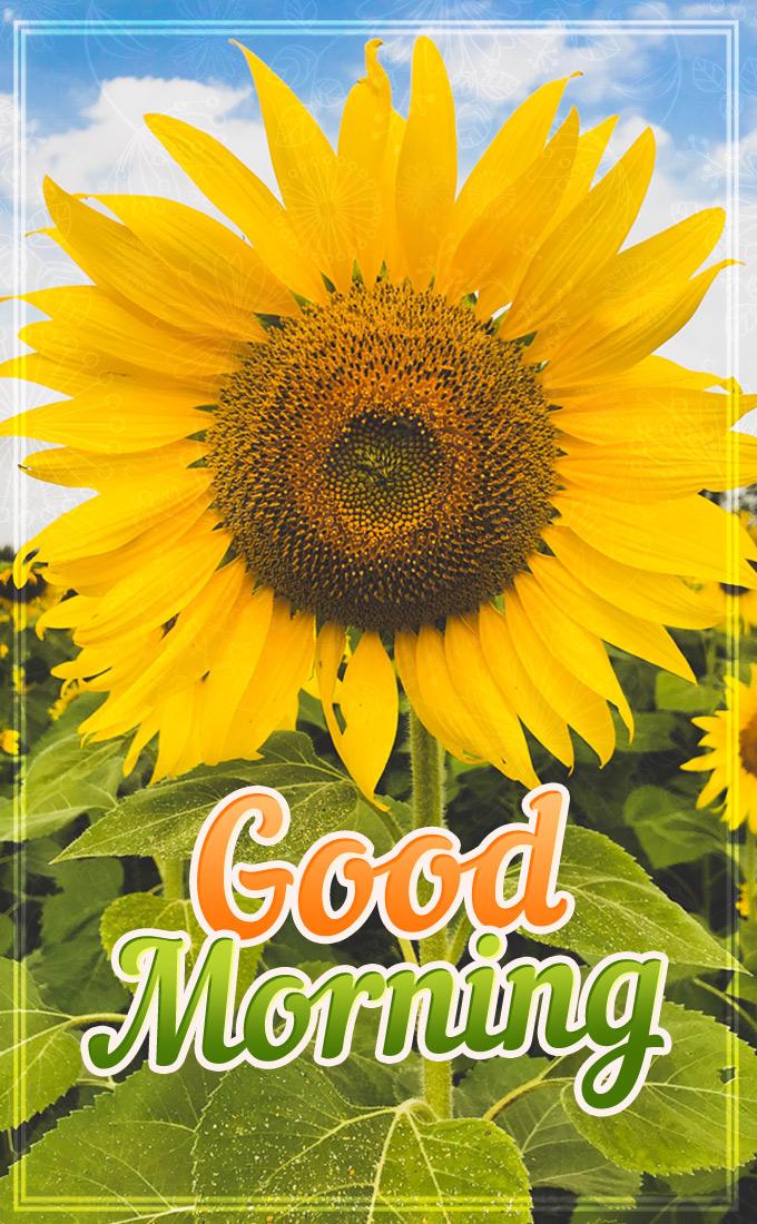 Good Morning Beautiful Picture with sunflower, vertical image (tall rectangle shape picture)