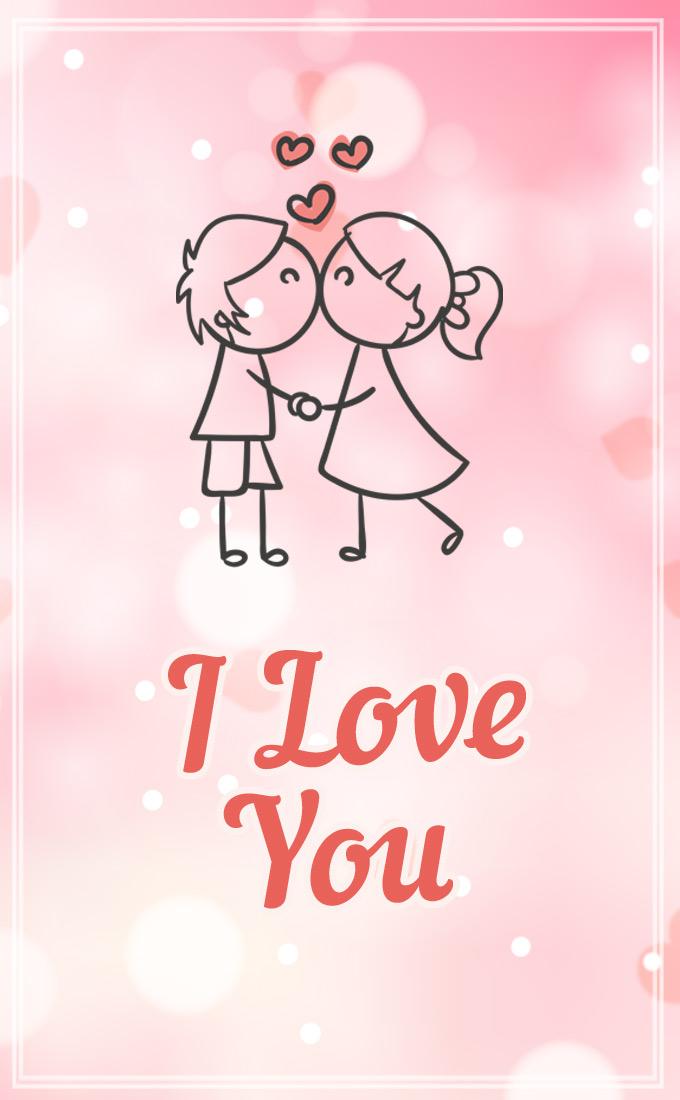 I Love You Image with boy and girl, vertical picture (tall rectangle shape picture)