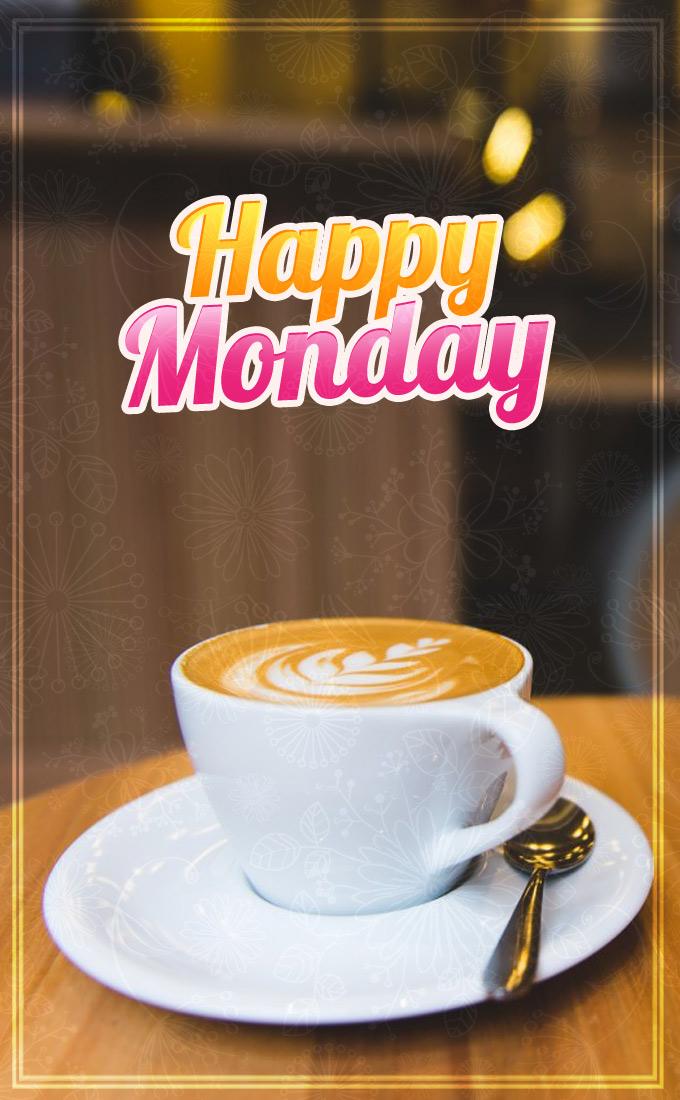 Happy monday, image with cup of coffee, vertical picture (tall rectangle shape picture)