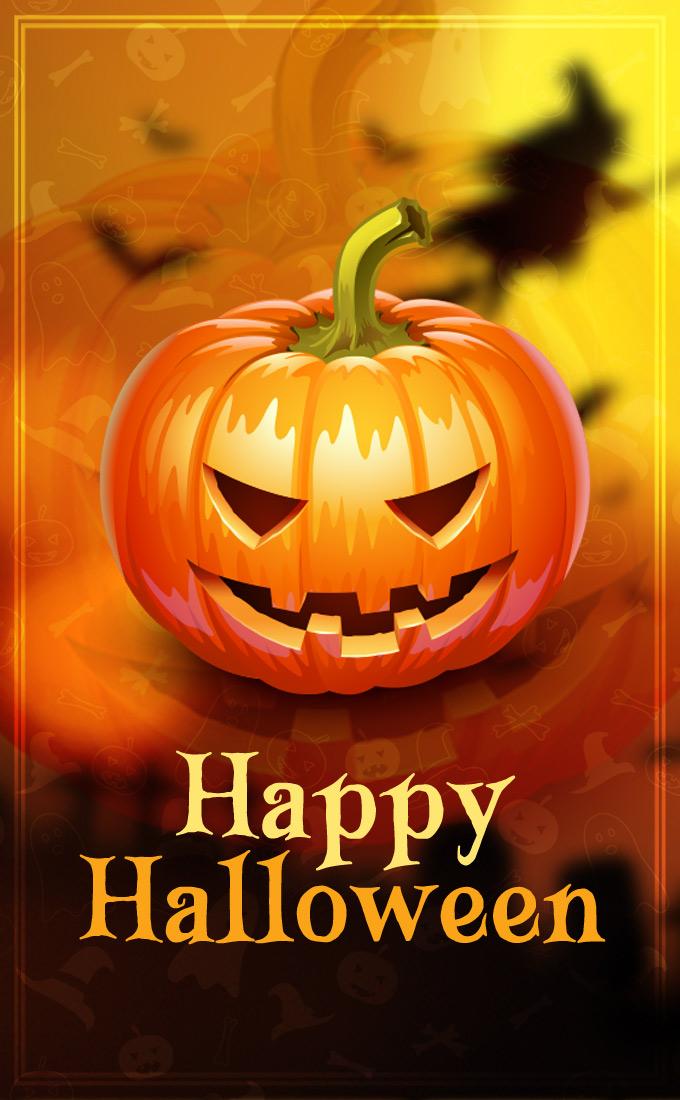 Happy Halloween Image with cartoon Jack-o'-lantern, vertical picture (tall rectangle shape picture)