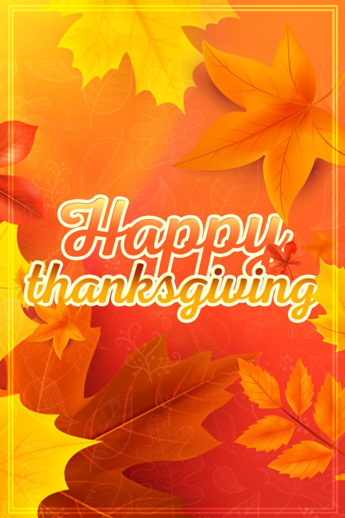 Happy Thanksgiving image with drawn autumn leaves, vertical picture (tall rectangle shape picture)