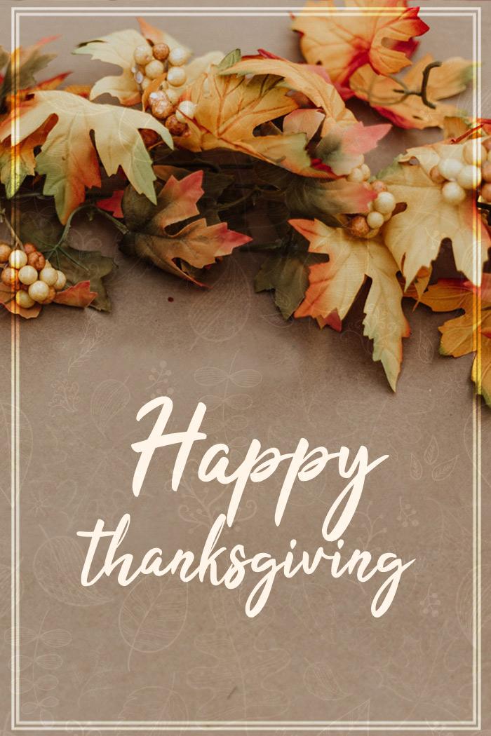 Happy Thanksgiving stylish picture with nice handwritten caption, vertical image (tall rectangle shape picture)