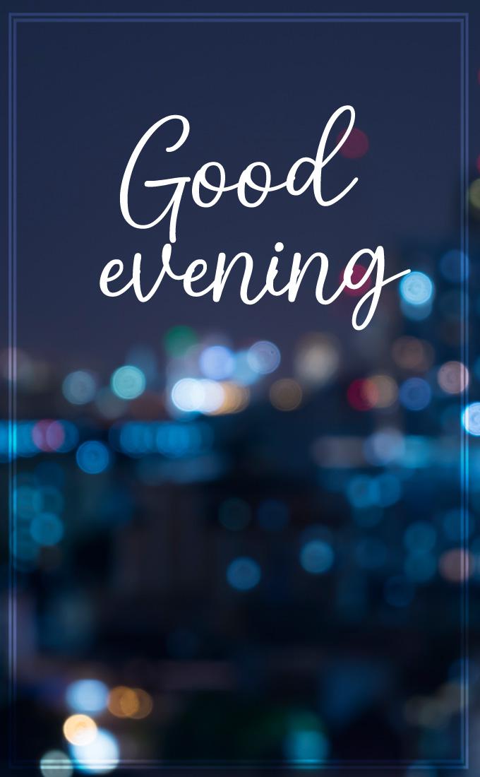 Good Evening image with beautiful bluured city lights on background, vertical picture (tall rectangle shape picture)