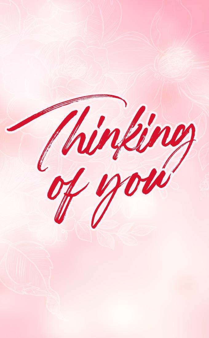 Thinking of You Image with beautiful pink background, vertical picture (tall rectangle shape picture)