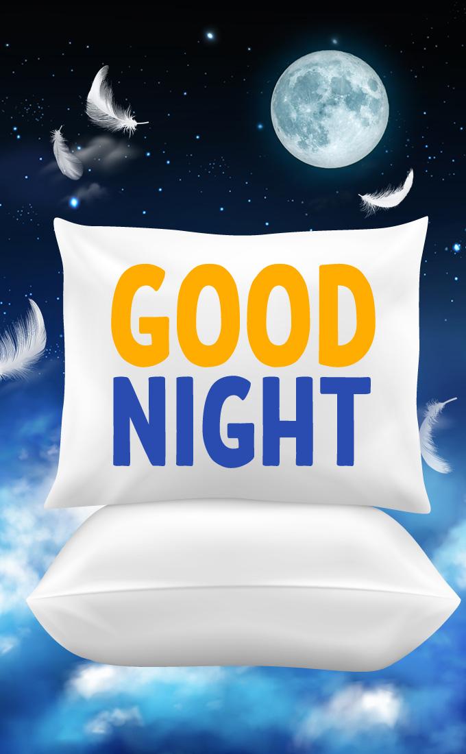 Good Night Image picture with a pillow on the background of the night sky, vertical image (tall rectangle shape picture)