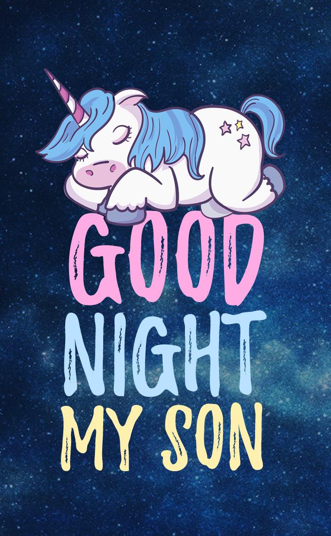 Good Night Son, vertical long picture with unicorn (tall rectangle shape picture)