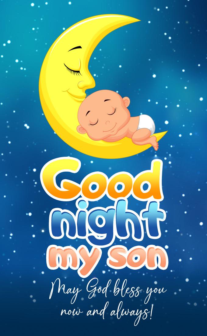 Good night wishes for son, colorful picture, vertical format (tall rectangle shape picture)