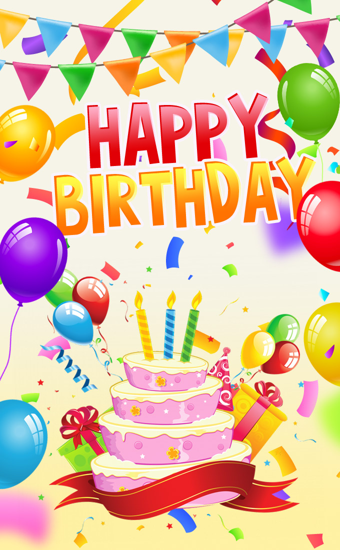 Happy Birthday, bright picture with light background, vertical format (tall rectangle shape picture)