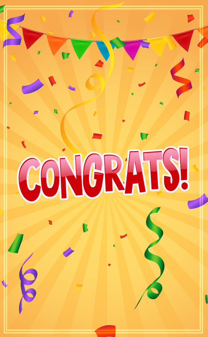 Congrats Image with colorful orange background, vertical long picture (tall rectangle shape picture)