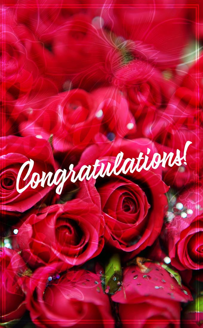 Congratulations picture with red roses, vertical long image (tall rectangle shape picture)